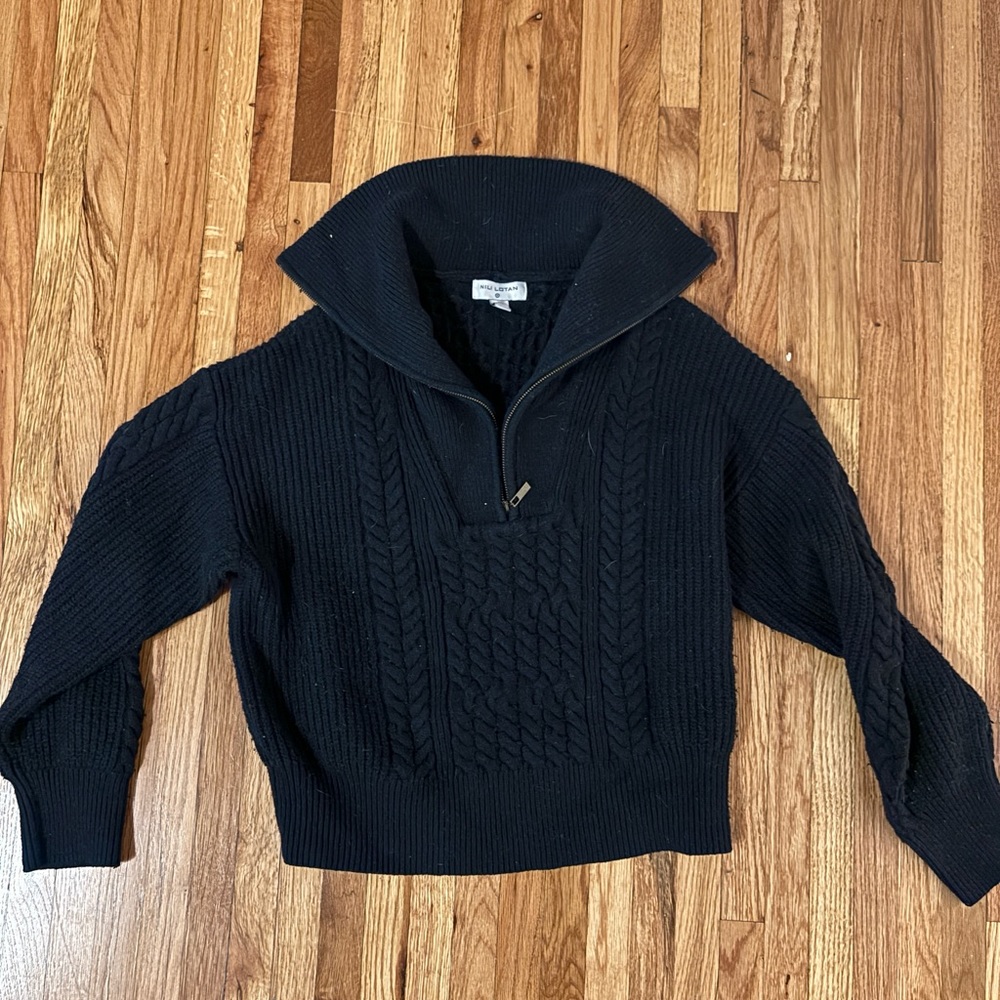 Nili Lotan x Target Navy cable knit quarter zip